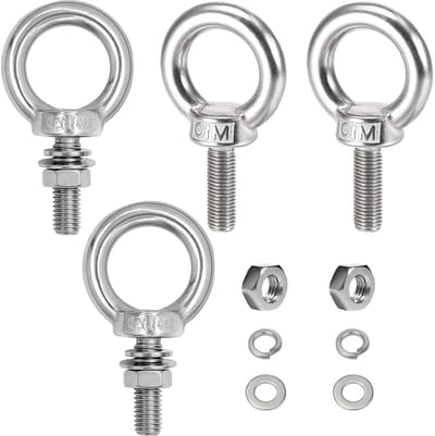 Set van 4 M10 x 30 mm RVS Bevestigingsbouten met Moeren, Elastische Dichting en Oogschroeven voor Veilig Ophangen en Bevestigen
