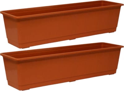 Geli Plantenbak kunststof - 2x - terra - 60 x 17,5 x 14,5 cm - Bloembakken/plantenbakken voor binnen/buiten