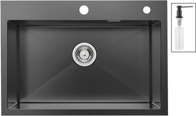 CECIPA max Spoelbak voor keuken 40x44CM - Spoelbak Keuken Met Zeepdispenser - Spoelbakken met Afdruip - Enkele spoelbakken Antraciet