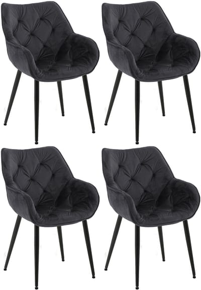 CLP Tanna Set van 4 eetkamerstoelen - Met armleuning - Velvet - Fluweel/zwart