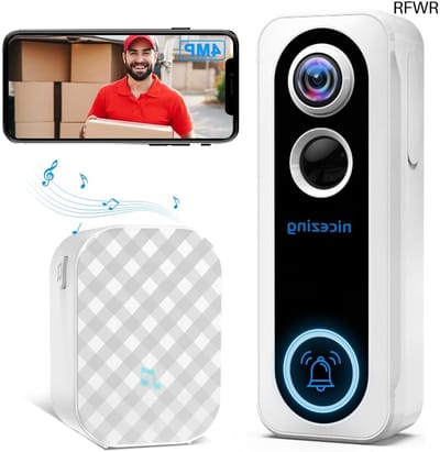 RFWR® Draadloze Deurbel met Camera en Nachtzicht – 4MP Waterproof, 170 Graden Kijkhoek, AI Bewegingsdetectie, Bidirectionele Audio