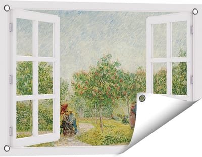 Gards Tuinposter Doorkijk Tuin met Geliefden - Vincent van Gogh - 60x40 cm - Tuindoek - Tuindecoratie - Wanddecoratie buiten - Tuinschilderij