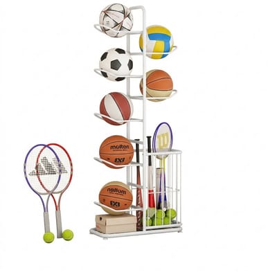 Indoor Kinderen Basketbal Opbergrek - Put Bal Voetbal Opbergmand Geplaatst Rek Kleuterschool - Volleybal Stand Houder Ruimte - wit