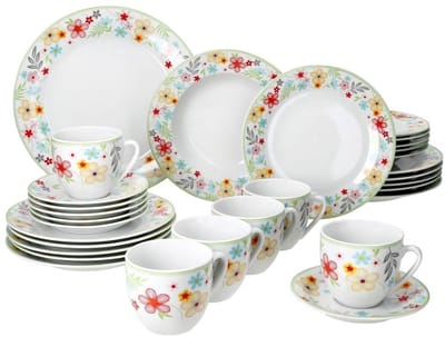 Thuys – Serviesset 30 Delig – 6 Persoons – Compleet Servies – Porseleinen – 27 x 22 x 15cm – Bloemen