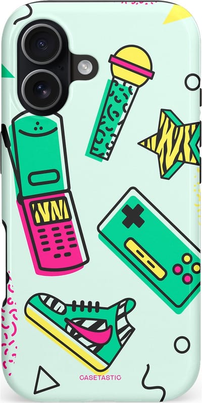 Casetastic hoesje geschikt voor Apple iPhone 17 - MagSafe - Dubbellaagse bescherming - Retro 80s sneaker - Fashion Case - Wit Lichtgrijs Groen Lichtroze