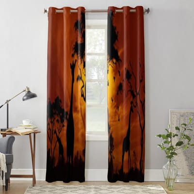 Afrikaans landschap bij zonsondergang Giraffe raamgordijnen voor woonkamer keuken moderne gordijnen woondecoratie jaloezieën gordijnen 135W x 60H(cm) x1 black