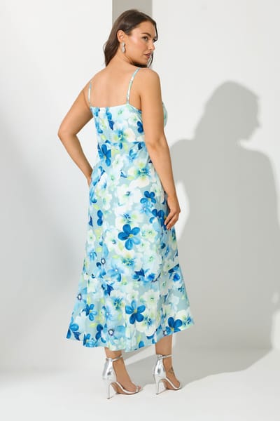 Yours London Wikkeljurk Met Bloemontwerp En Camibandjes In Blauw Size 42