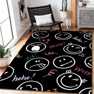 Selectie van meerdere maten Creatief Smiley-gezicht Patroon Tapijt voor Woonkamer Slaapkamer Bank Huisdecoratie Antislip Vloermat Grote Maat 40x60cm (16x24in)