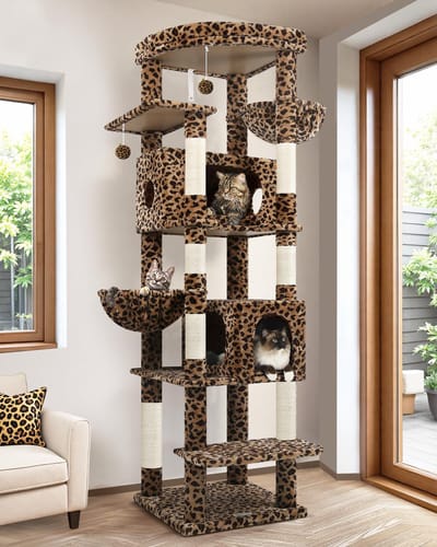 Dailygoods- Krabpaal groot 188 cm - 2 grote kattenhuizen - gevoerd platform - 2 kattenmanden - kantelbestendig - stabiel en reinigingsbaar - Kattenboom