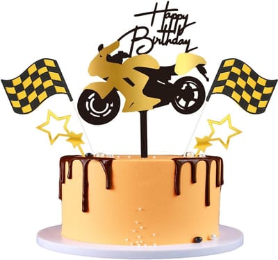 5Pcs Acrylic Motorcycle Cake Topper Kit with Star Banner Scooter Happy Birthday Cake Topper Picks Motorcycle Racing - ShopVlot