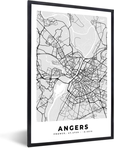 Fotolijst incl. Poster - Angers - Plattegrond - Frankrijk - Kaart - Stadskaart - 40x60 cm - Posterlijst