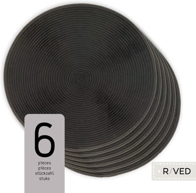 Raved Placemats - Set van 6 Stuks - Maja Zwart - Rond - Kunststof - Eettafel - Onderlegger - Waterafstotend