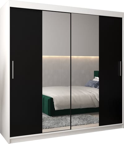 InspireMe - Kledingkast met 2 schuifdeuren, Modern-stijl, Kledingkast met planken (BxHxD): 200x200x62 - TORM I 200 Wit Mat + Zwart