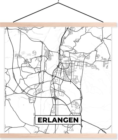 Posterhanger incl. Poster 40x40 cm - Schoolplaat - Stadskaart - Kaart - Erlangen - Plattegrond - Textielposter - Blanke latten - Stadskaart