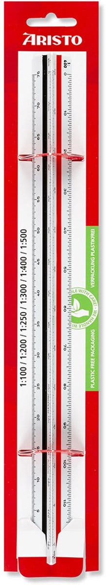 Aristo schaalstok B - lengte 30 cm - 1:100 :200 :250 :300 :400 :500 - wit kunststof - op blisterverpakking - AR-23704EB