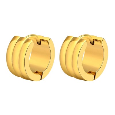 Fako Bijoux® - Oorbellen - Oorringen - Stainless Steel - Triple - 7mm Breed - Goudkleurig
