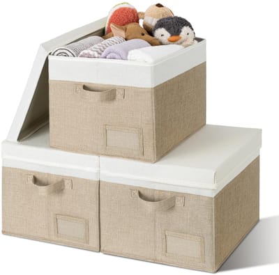 Dailygoods- Opbergboxen met Deksels - Set van 3 Opbergdozen - Opvouwbaar - Handgrepen - Stof en Karton - Bescherming tegen Stof