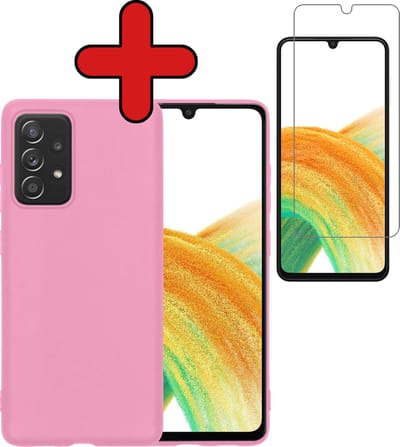 Hoesje - Met Screenprotector - Geschikt voor Samsung Galaxy A33 - Sterk & Shockproof - Telefoon Hoes - Back Cover - Siliconen Case - Telefoonhoes - Lichtroze
