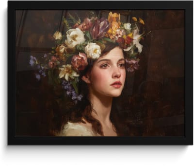 Poster in lijst - Fotolijst 40x30 cm - Posters - Portret - Vrouw - Bloemen - Posterlijst zwart - Decoratie - Wanddecoratie woonkamer - Muurdecoratie slaapkamer