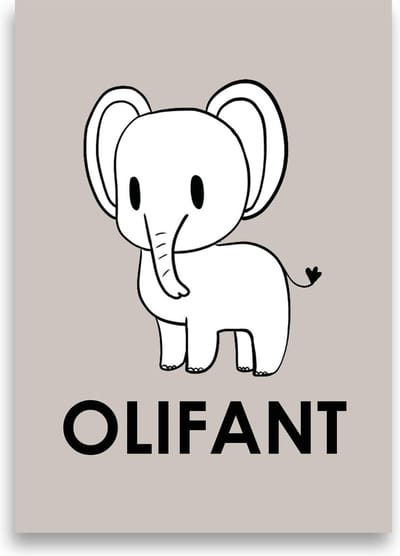 Kinderposter | Kinderkamer | Babykamer | Dieren | Wanddecoratie | A3 formaat | MOODZ design | Olifant | Zand