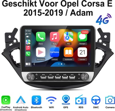 Junsun Autoradio Geschikt voor Opel Corsa E (2015-2019) / Adam, Android 15, 6+128 GB, Draadloze CarPlay & Andriod Auto, DAB+, GPS-Navigatie, WIFI, Bluetooth, RDS, FM, SWC, 10.1-inch Touchscreen, DSP, 4G, Octa-core processor