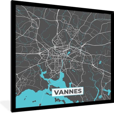 Fotolijst incl. Poster - Vannes - Frankrijk - Plattegrond - Stadskaart - Kaart - 40x40 cm - Posterlijst