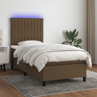 vidaXL - Boxspring - met - matras - en - LED - stof - donkerbruin - 80x200 - cm