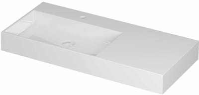 INK United Wastafel Porselein Links met 1 Kraangat incl. Porseleinen Click Plug en Verborgen Overloop Systeem - 1000x450x110 mm - Glans Wit