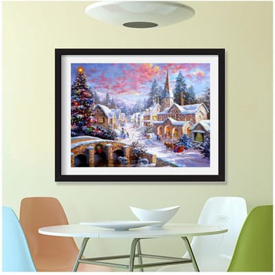 Ronde diamant borduurwerk landschap sneeuwkasteel landschap ronde diamant onvoltooide kristallen kruissteek 20X30CM gray