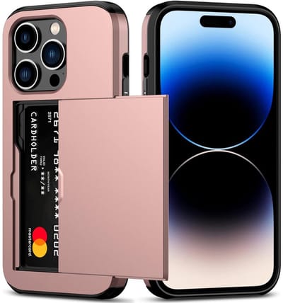 Mobiq pashouder hoesje geschikt voor iPhone 14 Pro Max | vakje voor pasjes roze