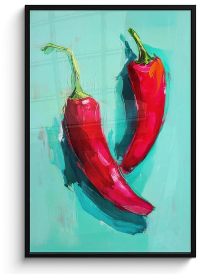 Poster in lijst - Fotolijst 80x120 cm - Posters - Chilipepers - Geverfd - Rood - Posterlijst zwart - Decoratie - Wanddecoratie woonkamer - Muurdecoratie slaapkamer