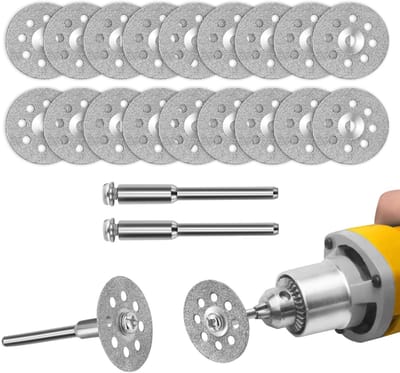 Allecto - Diamantslijpschijven - 20 stuks - Voor rotatiegereedschap - 22 mm - Snijden van hout, kunststof en meer - Inclusief 4 doorns - Geschikt v...