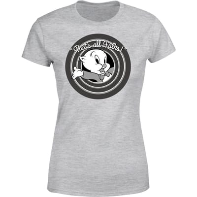 Looney Tunes Porky Pig Circle Logo Dames T-shirt - Grijs - S