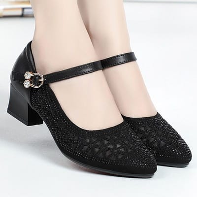 Dames Nieuwe Sandalen met Hoge Hak Mesh Sandalen Gaten Schoenen Hol Ademend Enkele Schoenen Nieuwe Zachte Zool Moeder 40