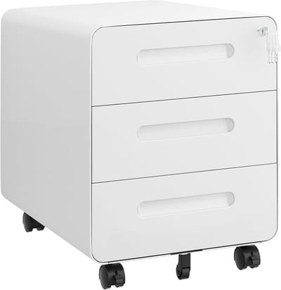Witte rollcontainer met 3 laden, 40 x 46 x 48,5 cm