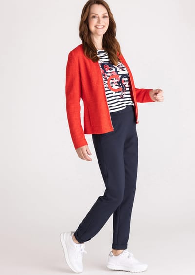 Gestreept shirt met motief voor - gebroken wit / donkerblauw / rood - Gr. 38 van Goldner Fashion
