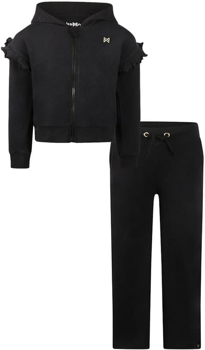 Koko Noko - Basic collection - Biologisch katoen - Kledingset - 2 delig - Joggingbroek Zwart - Sweatvest Hoody Zwart met rits - Maat 92