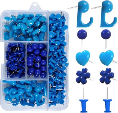 Punaises Set - Duimspijkers Prikkers - Documenten Bevestigen - Verschillende Vormen - 215 Stuks - Blauw