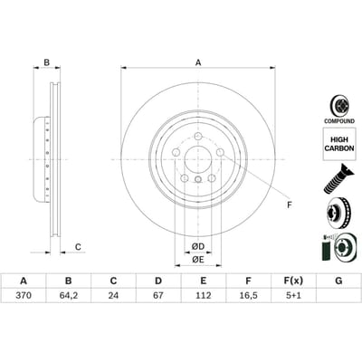 Remschijf BOSCH 0 986 479 G99 achter, geventileerd, sterk gecarboniseerd, 1 Stuk