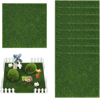 Nepgrasmat vierkanten 15 × 15 cm - 9 stuks groen statisch gras voor miniatuurtuin, poppenhuizen en landschapsmodellen, perfect voor doe-het-zelf projecten