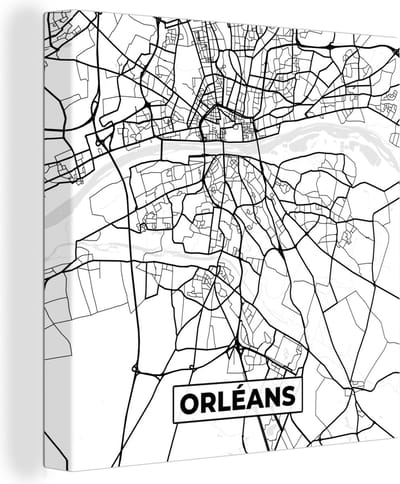 Canvas Schilderij Frankrijk - Kaart - Plattegrond - Stadskaart - Orléans - Zwart wit - 20x20 cm - Wanddecoratie