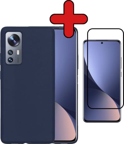 Hoesje - Met Screenprotector - Geschikt voor Xiaomi 12 Pro - Sterk & Shockproof - Telefoon Hoes - Back Cover - Siliconen Case - Telefoonhoes - Donkerblauw