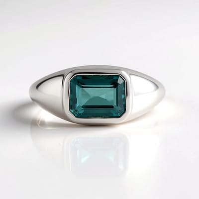 Cavill - Zilveren Ring - 925 Sterling Zilver Geplatineerd - 1 89 ct Petrol Fluoriet Octagonaal - Modern Minimalistisch - Exclusieve Edelsteenring
