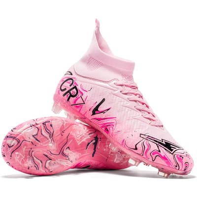 Heren Sports Voetbalschoenen Fg/Ag Lange Noppen Volwassen Kunstgras Duurzaam Specifieke Trainingsschoenen Hoge Top Non-Slip Schoenen 34 roze