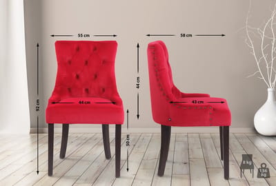CLP Aberdeen Set van 4 eetkamerstoelen - Zonder armleuning - Hout - Fluweel - rood antiek