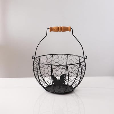 Eieren Verzamelen Mand - Draadmand Keuken - Keuken Opslag - Vintage Stijl - 20 x 20 x 13 cm - Zwart
