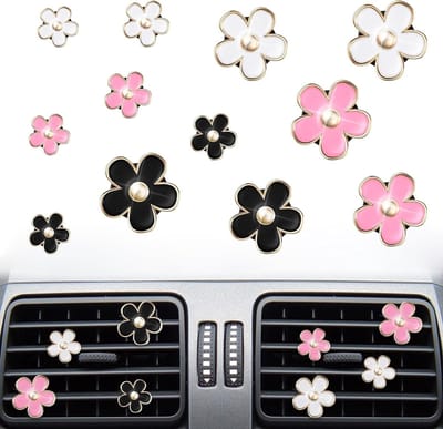 12 Stuks Auto Luchtverfrisser Clip, Daisy Bloem Geurclip voor Ventilatie, Decoratie voor Auto Interieur Accessoires in 3 Kleuren