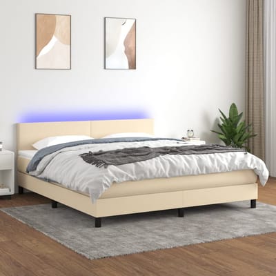 vidaXL - Boxspring - met - matras - en - LED - stof - crèmekleurig - 180x200 - cm