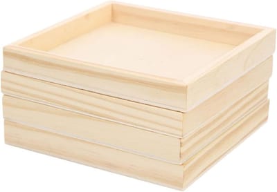 Houten Serveertrays - Sortereerbakjes Blokken - Puzzel Opslag - Milieuvriendelijk Hout - 4 Stuks - Khaki