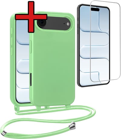 Hoesje Geschikt voor iPhone Air Hoesje Siliconen Case Met Koord Met Screenprotector - Hoes Geschikt voor iPhone Air Hoesje Backcover Met Telefoonkoord - Groen